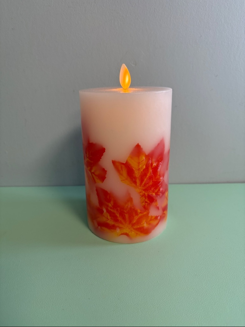 Maple Leaf LED Flameless Candle, Fall Home Decor, Battery Powered Candle